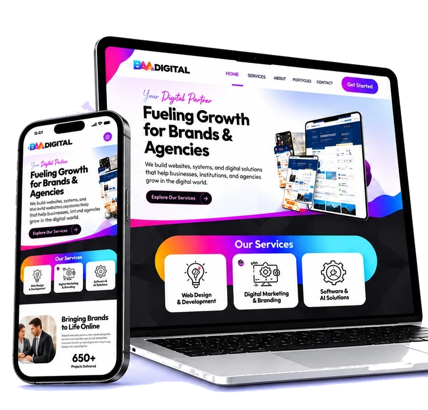 BAA Digital responsive website showcase on laptop and mobile