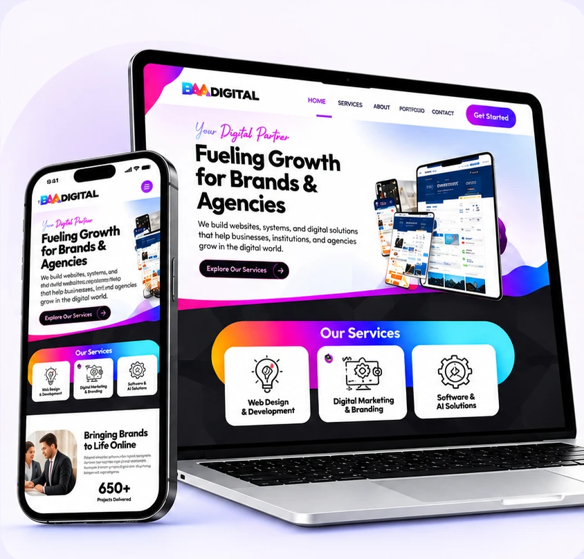 BAA Digital responsive website showcase on laptop and mobile